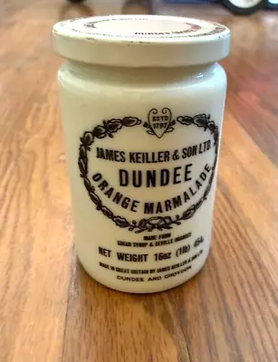 Vintage Glass James Keiller & Son Dundee Orange Marmalade 16 Oz. Jar Lid Crock  • $42.95