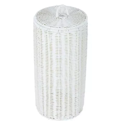 Toilet Roll Holder With Lid Rattan Look Tissue Paper Spare Stand Storage • $15.50