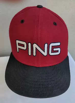 Vtg Wool PING 59/50 Fitted Cap Hat Size 7-1/4 Made In USA Mr Ping Burgundy Black • $18.99