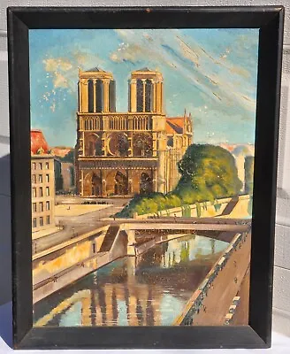 RARE WW2 Military Prisoner Of War Soldier Art Painting Notre-Dame Paris France • $1800