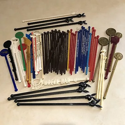 Lot Of 70 Vintage Plastic Drink Swizzle Sticks Variety Cocktail Stirrers • $8.97