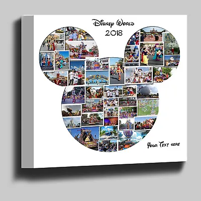 Disney Mickey Mouse Shape Photo Collage Box Framed Canvas Print Ready To Hang • £34