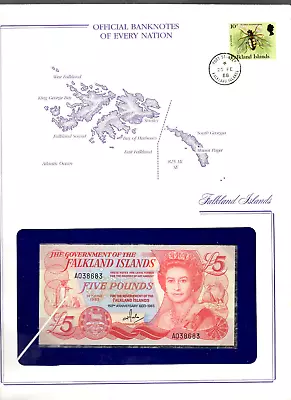 Banknotes Of Every Nation Falkland 1983 5 Pounds UNC P-12a  Radar A038683 • £64.14