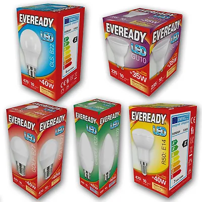£8.99 • Buy LED GU10, GLS, Candle, Golf Ball & Spot Reflector Eveready Bulbs Packs Of 2 3 5