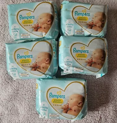 Pampers Preemie Premature BabySize P1 1800g 4lbs Nappies5xPacks Of 20(100) • £26.99