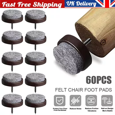 60Pc Screw In Felt Pads Chair Leg Floor Protectors 5mm Thick Furniture Feet Kit • £7.96