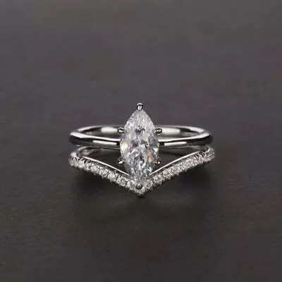 3.00Ct Marquise Cut Lab-Created Diamond Wedding Bridal Set 14K White Gold Plated • $167.99