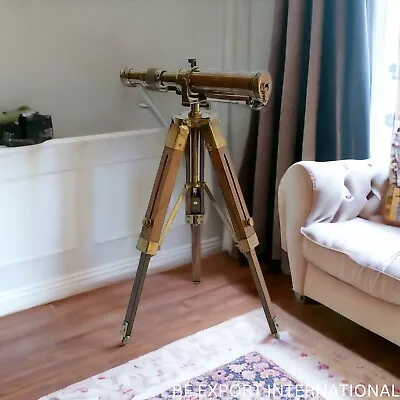 NEW! Vintage Brass Telescope With Magnification With Wooden Tripod (12 ) Decor • $73