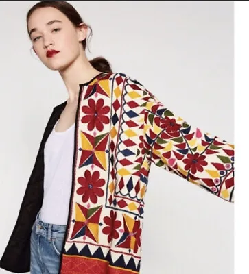 Zara Beaded Embellished Boho Embroidered Mirror Ethnic Floral Jacket Size: S • $89