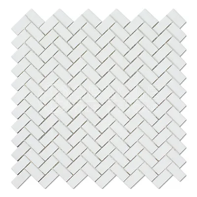 Thassos White Greek Marble Mini Herringbone Mosaic Tile • $9.50