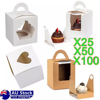 Single Windows Cupcake Boxes Muffin Favour Wedding Birthday Mini Gift Box Cases~ • $20.60