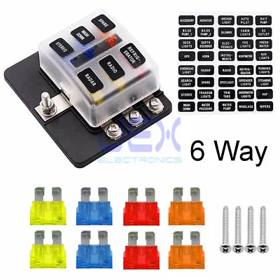 6-Way ATC ATO Blade Fuse Box Holder Power Distribution Block Car RV Trailer Boat • $12.99