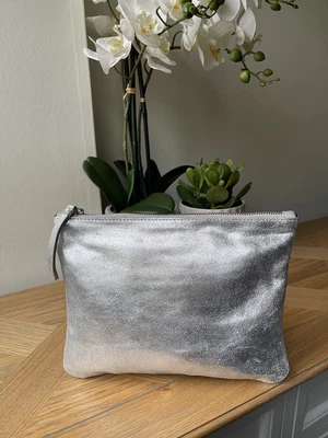 £18 • Buy Accessorize Silver Leather Clutch Bag Evening Pouch Or Make Up Bag