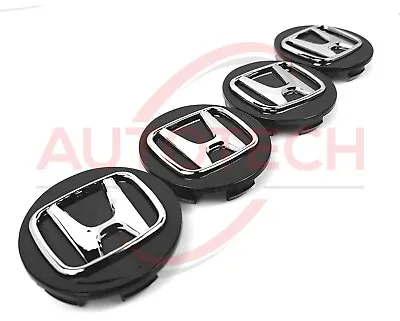 Set Of 4 Honda Black Wheel Rim Center Caps Chrome Logo 69MM/2.75 • $17.99