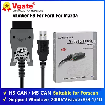 Vgate VLinker FS USB ELM327 OBD2 Scanner For Ford FORScan HS/MS-CAN Auto Switch • $48.75