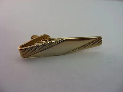 Vintage Mens Tie Bar Jewelry: Gold Tone Diagonal Grooves Stripes • $12.58