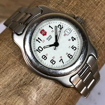 Vintage Victorinox Swiss Army Women Officers Silver Tone Quartz Date Field Watch • $89.95