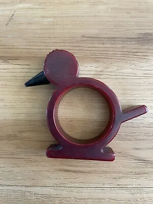 Vintage Bakelite Art Deco Bird Chick Duck Napkin Ring RED With BLACK Beak • $20
