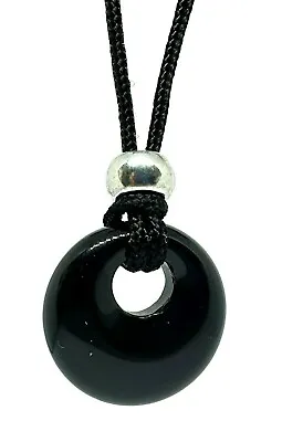 £4.99 • Buy Obsidian Gemstone Donut Necklace Pendant Crystal Healing Chakra Stone Bead Cord 