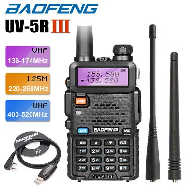 $34.99 • Buy BAOFENG UV-5R III Tri-Band VHF/UHF Walkie Talkie Two Way Radio + Program Cable