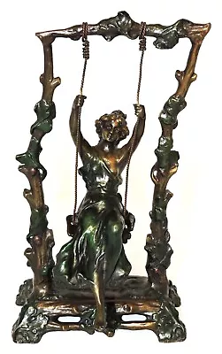 Vintage Auguste Moreau Art Nouveau Girl On A Swing Bronze 10 1/2  Tall-signed • $65