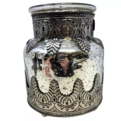 Vintage Pottery Barn Madeline Filigree Silverplate Metal Mercury Glass Vase • $120