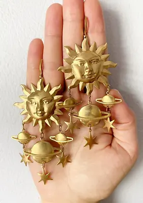 $3.36 • Buy Sun, Moon, Stars And Saturn Earrings Celestial/astrology /occult Dangle Earrings