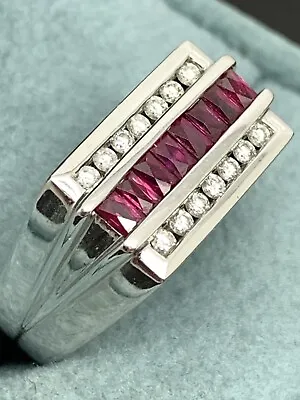 18K  Solid White Gold Men's Diamond And Ruby Ring - Size 10 • $2000