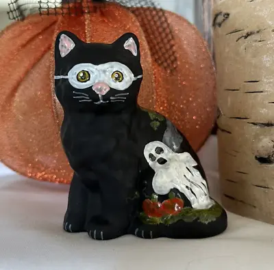 Mosser Glass Kitty Black Halloween Cat Hand Painted • $37.99