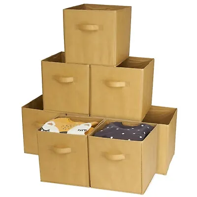 8 Pack Foldable Fabric Cube Storage Boxes - Khaki 27.5cm X 27.5cm X 28cm • £14.99