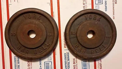 2 10lbs Vintage York Barbell Standard Size Weights Rare 20lbs Total • $49