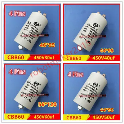 CBB60 20uf 25uf 30uf 35/40uf 50uf 60uf 70uf 450VAC Capacitor 4 PINS Screws Studs • $15.16