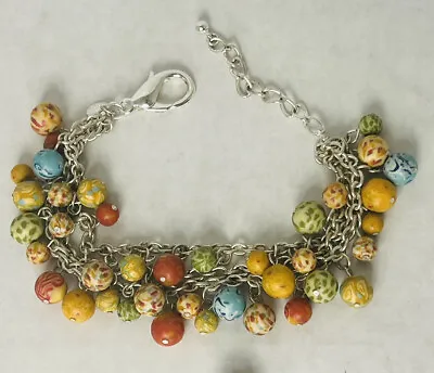 Viva Beads Handmade Silver Chain Beaded Bracelet  Blue Red Gren Orange • $12.25