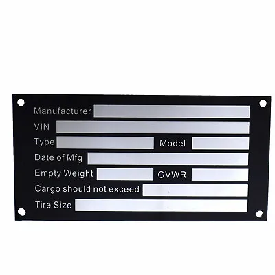 Aluminum Trailer ID Tag Vin Plate Serial GVWR Medical Blank New  • $16.66