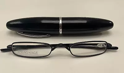 Compact Reading Glasses With Tube Case Spring Hinge Reader +1.00 • $2.95