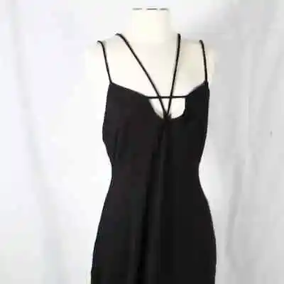 NWT Black Sexy Maxi Dress With Deep V Strappy Neckline Front One Side Slit • $35