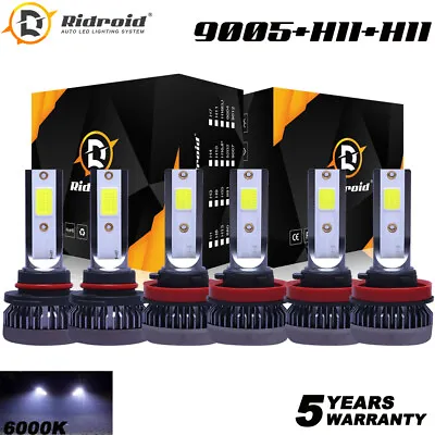 6X 9005 H11 H11 Combo LED Headlight High Low Beam Fog Light Bulbs Kit 360W 6000K • $19.98