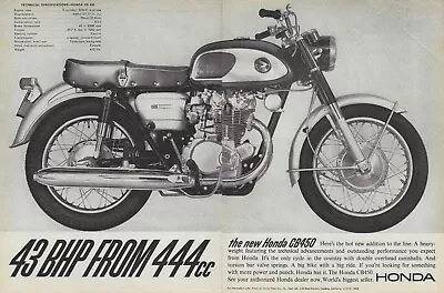 1965 Honda Motorcycle Ad CB450 Vintage Magazine Advertisement 444cc 2 Page 65 • $5