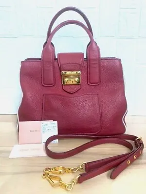Miumiu 2way Tote Bag Red Size 12.8 ×9.8 ×5.9  Calf (VITELLO CARIBU) From Japan • $164