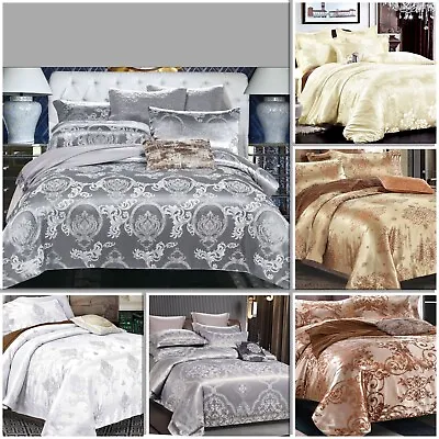 Jacquard Damask Duvet Cover Quilt Cover Silk Bedding Set Single Double King Size • £28.99