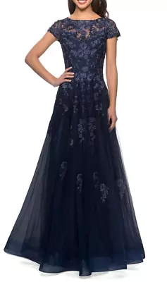 La Femme Embellished Mesh A-Line Gown-Size 12 (LK# 120 A) • $159