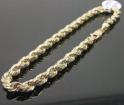 Real 10k Yellow Gold Rope Bracelet 4mm 7.5 Inch Men Women Real Diamond Cut • $234