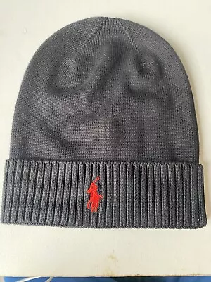 Ralph Lauren Polo Unisex Winter Beanie Hat In Black With Red Pony • £15