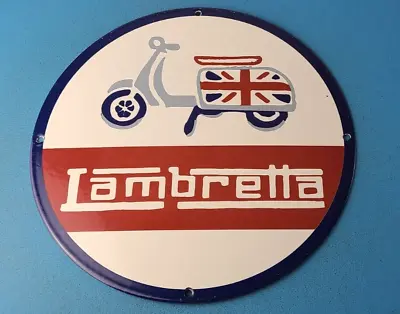 Vintage Lambretta Scooters Porcelain Gas Service Station Pump Vespa Dealer Sign • $127.27