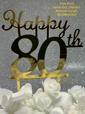 40 50 60 70 80 Acrylic Birthday Cake Topper Double Sided Mirrored • £5.99