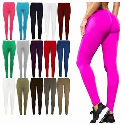 Ladies Womens Viscose Lycra Plain Stretchy Soft Leggings With Elasticated Waist • £4.97