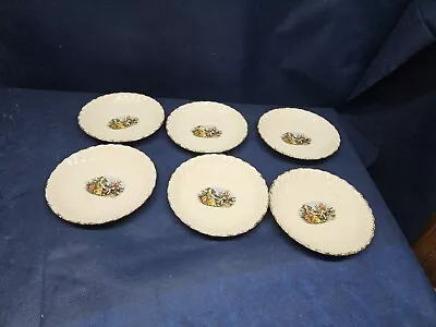 Vintage W.S. George China Colonial Theme Set/6 Saucers Cream/Brushed Gold Edge • $16.99