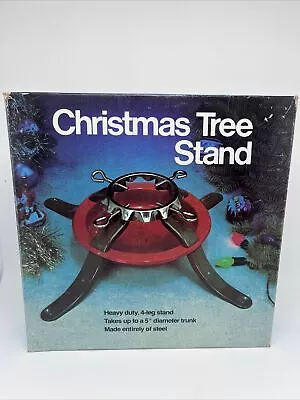Vtg Metal Red And Green Christmas Tree Holder Stand 9  Bowl In Box EUC • $21.24