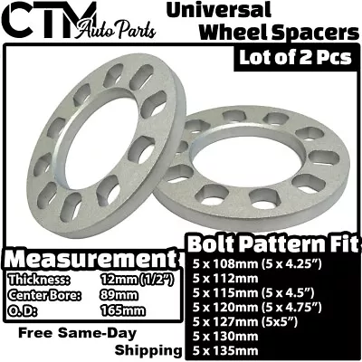 2x 12mm(1/2 ) Thick 5x4.25 (5x108) Universal Wheel Spacer | Ford Lincoln Jaguar • $18.49