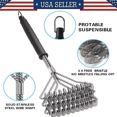 3 In 1 BBQ Cleaner Grill Brush And Scraper Safety Stainless Steel Barbecue Clean • $11.95